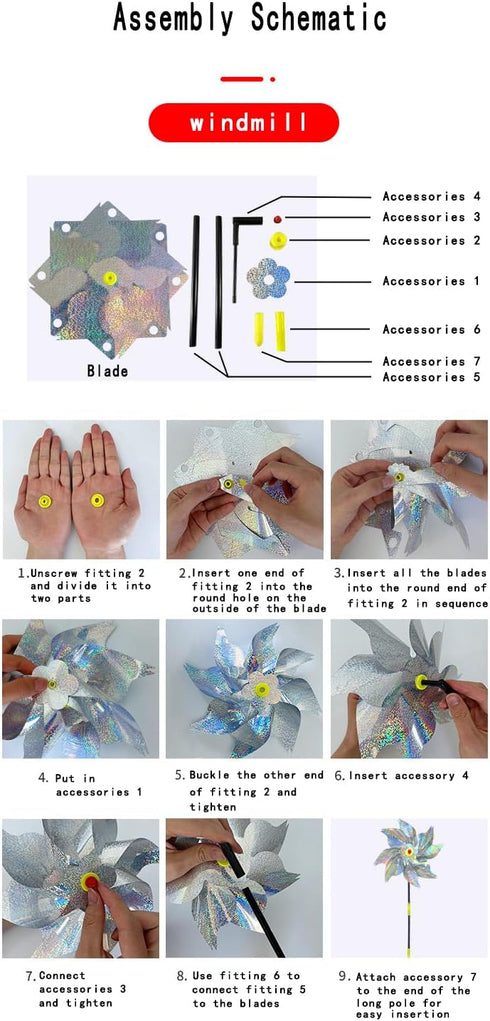 Reflective Pinwheels, Extra Sparkly Pinwheel for Garden Decor, Bird Devices Deterrent to Scare Birds Away from Yard Patio Farm?Suitable for Vegeta...