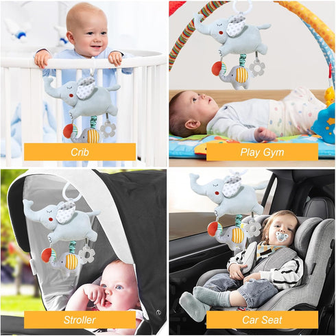 Baby Car Seat Toys For Babies 0-6 Months Musical Learning Toddler Stroller Toys 6 To 12 Months Soft Sensory Developmental Crib Toys Hanging With I...