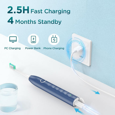 Electric Toothbrush for Adults with 8 Brush Heads, Sonic Toothbrush Rechargeable with a Holder & Travel Case, 2.5 Hours Charge for 120 Days Use - ...