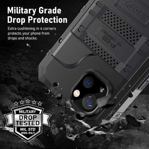 Beasyjoy for iPhone 13 Case Waterproof, Metal Phone Case with Built-in Screen Protector, Heavy Duty Full Body Protective Military Grade Shockproof...