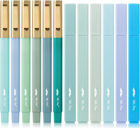 Mr. Pen- Aesthetic Highlighters and Pens No Bleed, 12 Pack, Forest Green Color Bible Highlighters No Bleed, Black Ink Bible Pens, Highlighter Pens...