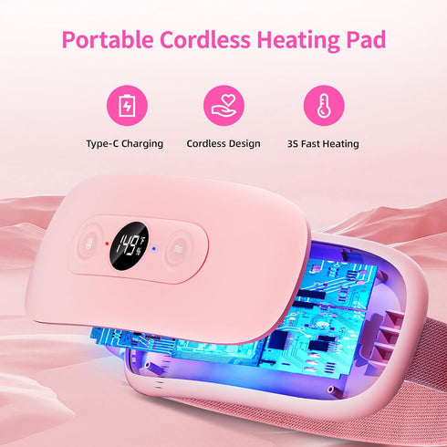 Portable Heating Pad Period Cramps: 30 to 60 Minutes Timer 6 Heat Levels and 6 Vibration Modes Cordless Electric Heating Pad for Back Pain Relief ...