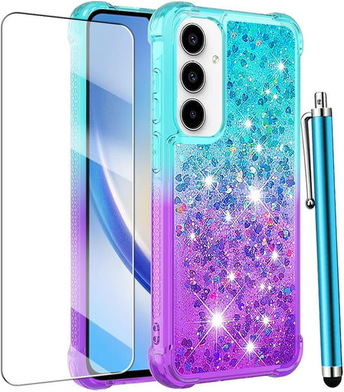 for Samsung Galaxy A35 5G Phone Case with Screen Protector, Glitter Bling Liquid Floating Cute Soft TPU Slim Silicone Women Girls Shockproof Prote...