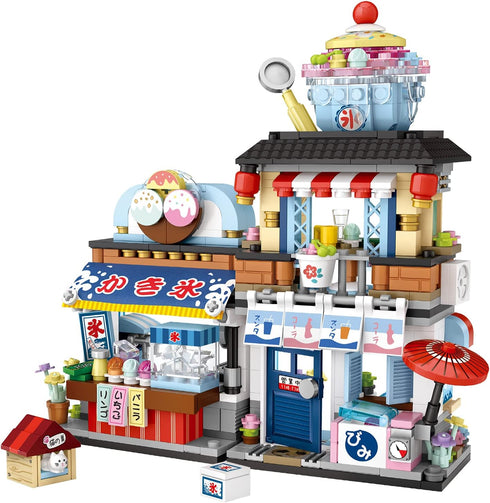 Japanese Street View Ice Drink Shop Mini Building Blocks Toys Model Set, MOC Creative DIY Simulation Architecture, 668 PCS Mini Bricks Constructio...
