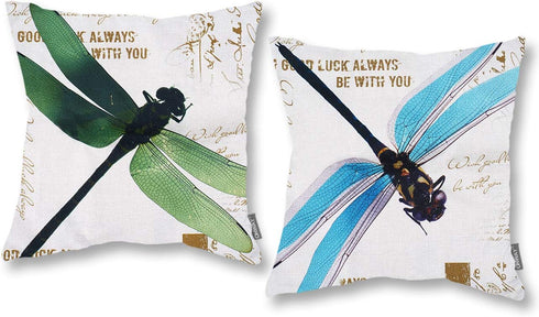 ONWAY Outdoor Dragonfly Decor Blue and Green Dragonfly Pillow Covers 18 x 18 Inches for Garden and Yard, Set of 2...