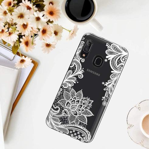 for Galaxy A20 Case, for Galaxy A30 Case with Flowers, Shockproof Clear Floral Soft Flexible TPU Slim Phone Cover for Samsung GalaxyA20 White Mand...