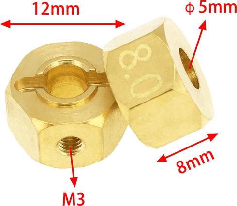 Brass 12mm Wheel Drive Hex Hub Adapter with Pins Counterweight Compatible with Axial SCX10 90046 Tamiya CC01 D90 Redcat Gen7 1/10 RC Crawler Car (...