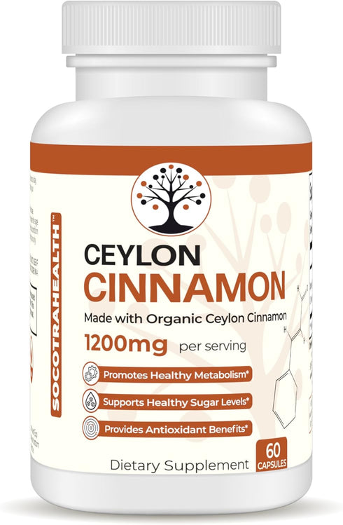 Ceylon Cinnamon Supplement - Certified Organic - Non-GMO - Gluten Free - Supports Healthy Metabolism - Antioxidant Benefits - 60 Vegan Capsules...