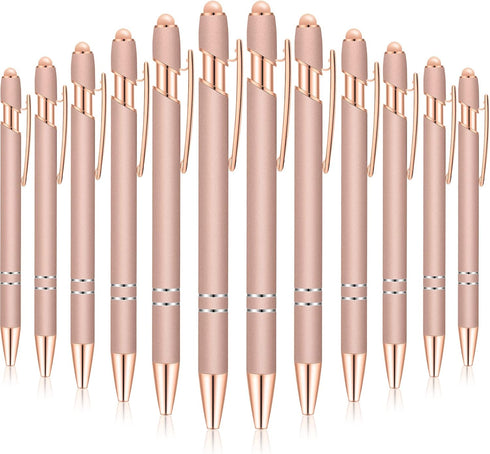 12 Pieces Ballpoint Pen with Stylus Tip, 1.0 mm Black Ink Metal Pen Stylus Pen for Touch Screens, 2 in 1 Stylus Ballpoint Pen (Rose Gold)...