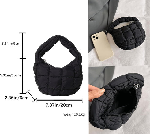 Quilted MINI Handbag and Purses Women Puffer Nylon Hobo Cotton Padded Purse Work Travel Lightweight...