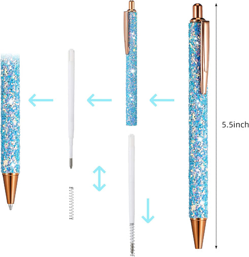 11 Pcs Fancy Pens for Women Glitter Pretty Cute Pens Sparkly Retractable Pens Black Ink Medium Point 1.0 mm Cool Journaling Pens for Women Girls(S...