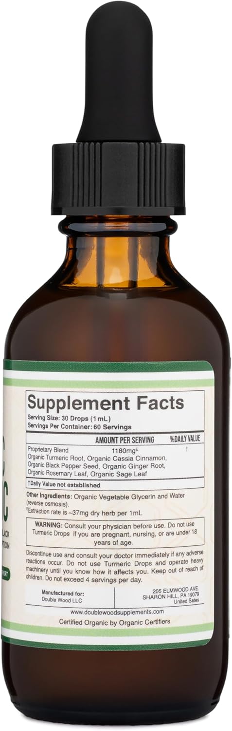 Turmeric Curcumin with Black Pepper Drops - Organic Turmeric Supplement Drops 1,180mg - 2FL OZ, 60 Servings (with Black Pepper Seed, Ginger, Rosem...
