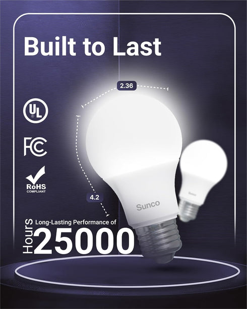 Sunco Lighting - 10 Pack 3W=40W A19 LED Light Bulbs CRI91 2700K White, 250 Lumens, E26 Medium Base, Indoor/Outdoor, Super Bright, Instant On, Fros...