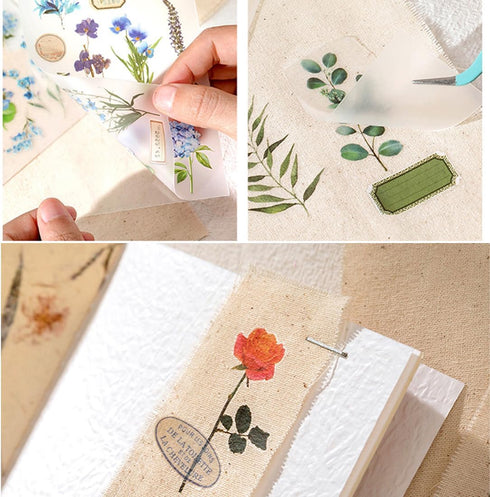 2 Sheets Vintage Rub on Transfer Flower Leaves Stickers 2 Sheet Linen, Clear Rub on Transfer Floral Stickers Decals for Wood Crafts Wine Glass Fab...