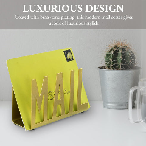 MyGift Modern Metal Desktop Mail Holder, Office Desk Letter Sorter Organizer with MAIL Cutout Design, Gold...
