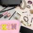 Pink Preppy Patches cosmetic Bag Nylon Makeup Pouch with Chenille Varsity Letter Skin Patch,Makeup Bag Stuff Travel small Toiletry Bag for Women G...