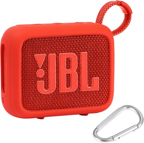 for JBL Go 4 Waterproof Bluetooth Speaker Silicone Cover Case, Portable Silicone Travel Case with Carabiner, Protective Skin Case (Red Case) - co2...