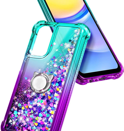 NZND Designed for Galaxy A15 Case, Samsung A15 4G/A15 5G Phone Case, Glitter Floating Liquid Waterfall Cute Case with Tempered Glass Screen Protec...