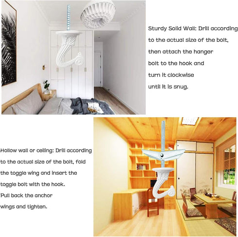 GoodtoU 10 Sets Ceiling Hooks Heavy Duty Swag Hook with Hardware for Hanging Plants Ceiling Installation Cavity Wall Fixing White...