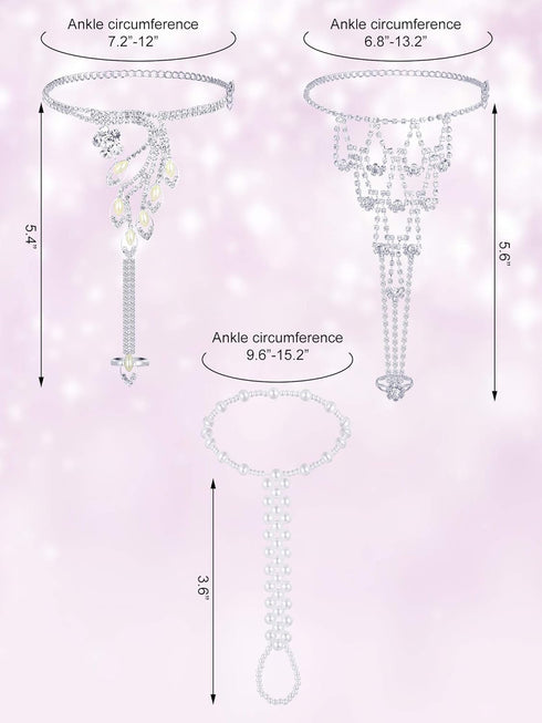 Hicarer 6 Pieces Foot Jewelry Barefoot Sandals for Women Rhinestone Anklets Bohemian Foot Chain for Beach Wedding Valentine's Day...