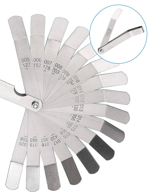 Feeler Gauges - 32 Blades Feeler Gauge Set Stainless Steel Dual Marked Metric and Standard SAE - Valve Thickness Gauge (32-Blade Tapered Feeler Ga...