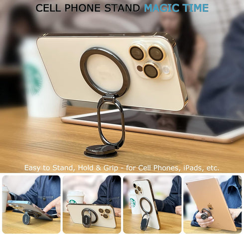 Magnetic Phone Grip Holder Kickstand, Gym Double Adjustable Finger Ring Grip and Stand, Compatible with PopSockets MagSafe Ring Removable for iPho...