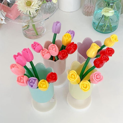 Tulip Pen Holder for Desk Cute Organizer Desk Organizer Makeup Brush Holder Girl, Ladies (Blue)...