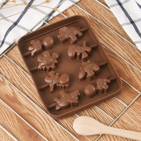 Newk Lollipop Silicone Mold, 4 Packs 8- Cavity Non-Stick Dinosaur Silicone Molds for Lollipop Chocolate Candy...