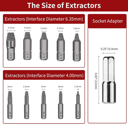 Damaged Screw Extractor Set, 22 PCS Easy Out Stripped Screw Extractor Kit, Chromium-vanadium Steel Broken Screw Remover Set with Magnetic Extensio...