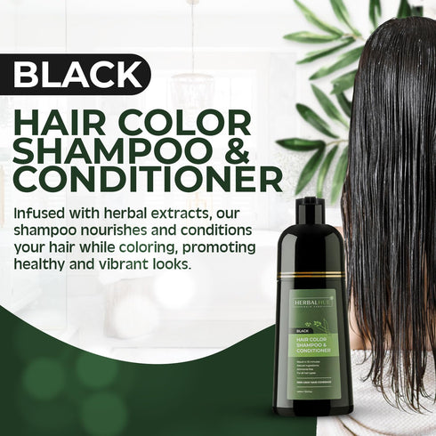 Black Hair Dye Shampoo & Conditioner, Natural Hair Dye Shampoo 3 in 1, 100% Gray Hair Coverage, Hair Color for Men & Women, 13.5 FL OZ (400 ML)...
