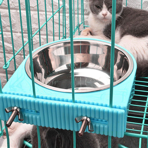 Crate Dog Bowl Removable Stainless Steel Water Food Feeder Bowls Cage Coop Cup for Cat Puppy Bird Pets (Large, Blue with Corrugated Clip)...