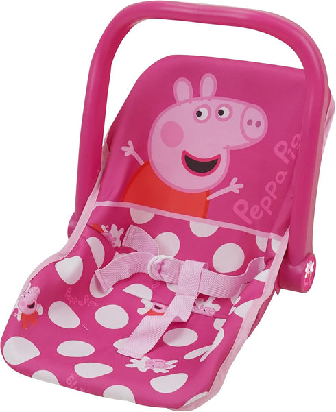 Peppa Pig: Baby Doll Car Seat - Pink & White Dots - Fits Dolls Up to 18" Convertible Into A Feeding Chair, Plastic Shell W/Fabric, Harness Belt, P...