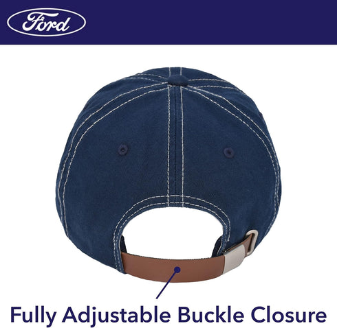 Ford Washed Cotton Adjustable Baseball Hat with Curved Brim and Bottle Opener, Navy Blue, One Size...