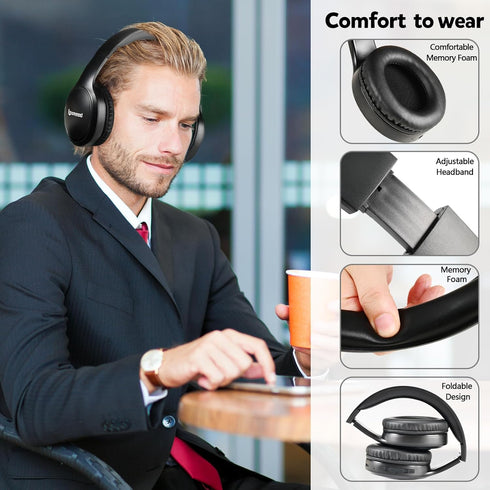Bluetooth Headphones Over Ear, 70H Playtime and 3 EQ Music Modes Wireless Headphones with Microphone, HiFi Stereo Foldable Lightweight Headset, De...