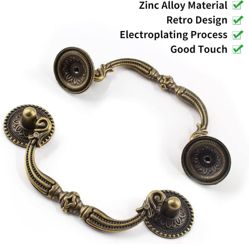 4Pcs 3.75 Inch Hole Center Vintage Drop Bail Drawer Pull Handles, Antique Bronze Cabinet Pulls with Screws for Furniture, Kitchen, Wardrobe, Cupbo...