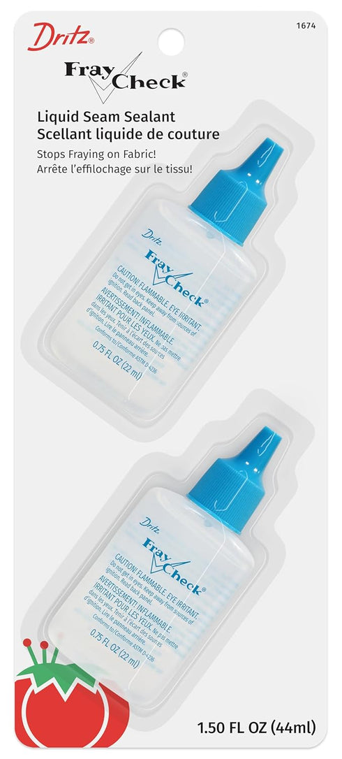 Dritz Fray Check Liquid Seam Sealant 2-Pack – Permanent Clear Fabric Edge Protector to Prevent Fraying and Secure Thread Ends – 0.75 oz Bottles...