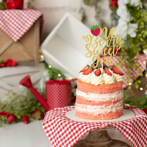 One Berry Sweet Girl Cake Topper,Fruit Summer Gender Reveal,Strawberry Baby Shower First Birthday Party Decorations,Strawberry Smash Photo Prop...