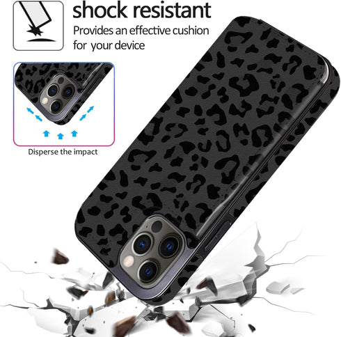 Leather Flip Case Wallet Compatible with iPhone 12 Pro/12 6.1" Card Holder Slim Sleeve Wallet with Card Slots Shockproof Protective Shell Case (Bl...