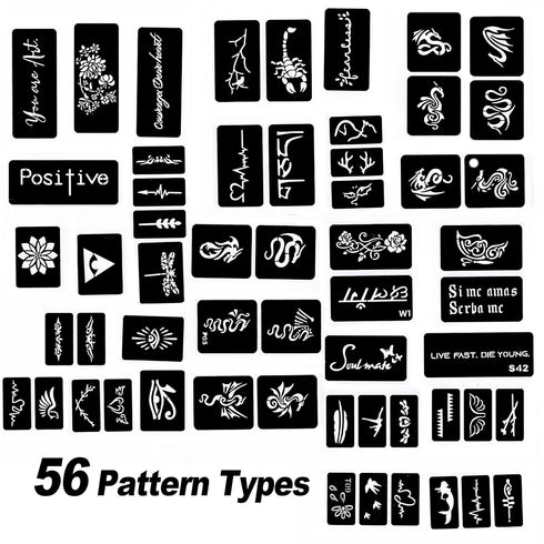 HAWINK Temporary Tattoo Markers for Skin, 10 Body Markers + 56 Large Tattoo Stencils for Kids and Adults, Dual-End Tattoo Pens Make Bold and Fine ...