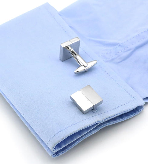 Silver Classic Square Cufflinks for Men with Gift Case Classic Square Brush Shinny Men's Cufflinks Jewelry Set for Wedding Party Anniversary Busin...
