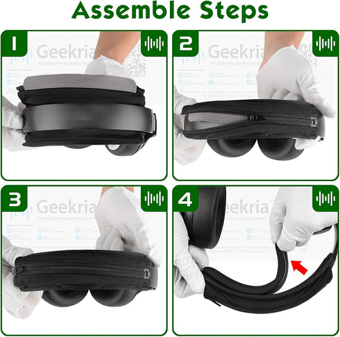 Geekria Medium Cooling-Gel Hook and Loop Headband Cover + Headband Pad Set Protector No Tool Needed Compatible with Razer, JBL, Plantronics, Sennh...