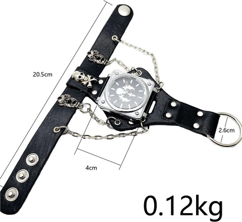 Fashion Hip-Hop Punk Skull Watch for Men Women Black Wide Leather Cuff Band Watch Cool Style Wrist Watches,Chains Locomotive Glove Watch...