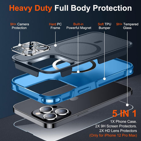 SUPFINE Magnetic for iPhone 12 Pro Max Case (Compatible with MagSafe) (12 FT Military Grade Drop Protection) 2X(Tempered Glass Screen Protector an...