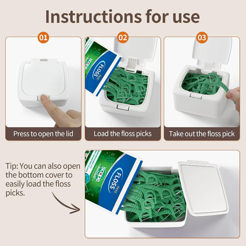 Dental Floss Picks Dispenser with Press Flip Top Cover - Quick Refill, Odor-Free Floss Holder for Home Use, Compact Storage Case...