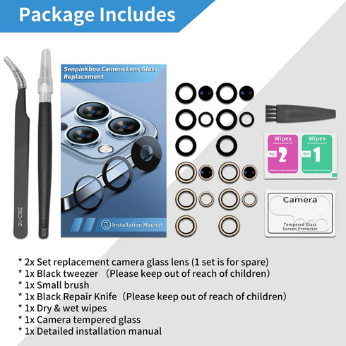 2 Pack for Samsung Galaxy S23 Ultra Back Rear Camera Lens Glass Replacement with Pre-Installed Adhesive Include Repair Tool Set+ Installation Manu...