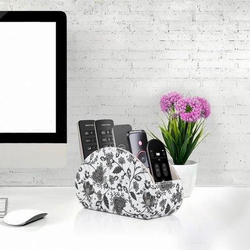 Desktop Leather Remote Control Holder,TV Remote Caddy/Tray Bedside Table Organizer for Media Controller,Blu-Ray,Heater Controllers,Glasses,Cosmeti...