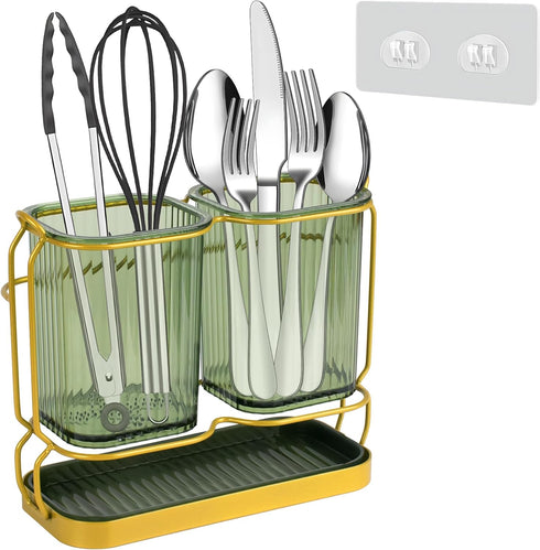 Utensil Holder for Kitchen Countertop, Plastic Utensil Organizer with Drain Tray, Wall Mounted Large Utensil Crock for Spatula Spoon, Morden Kitch...