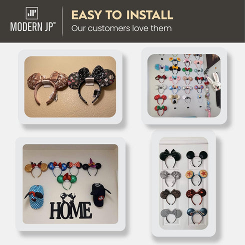 Modern JP Adhesive Hooks for Disney Ears (8-Pack) - Minimalist Disney Ear Holder, No Drilling Headband Holder Design, Strong Hold Headband Organiz...