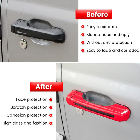 E-cowlboy Door Handle Inserts Cover Trim+Tailgate Handle Cover for 2018-2024 Jeep Wrangler JL JLU Sports Sahara Freedom Rubicon Unlimited Gladiato...