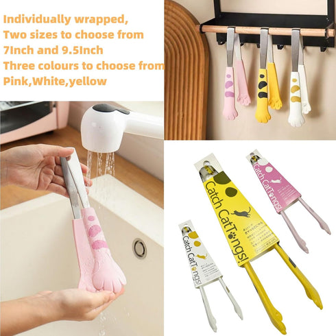 Stainless Steel Cooking Tongs Cat Tongs kitty tongs Food Clips Kitchen Tongs Cute Cat Paw Shape Tongs for Cooking BBQ Sweets Grilling ice cake bak...